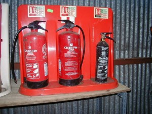 Fire Extinguishers with Bases - Extinguishers and Rack