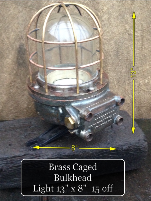 (24) Brass Caged Bulkhead 13″ x 8″ 15 Available - Brass Caged Bulkhead