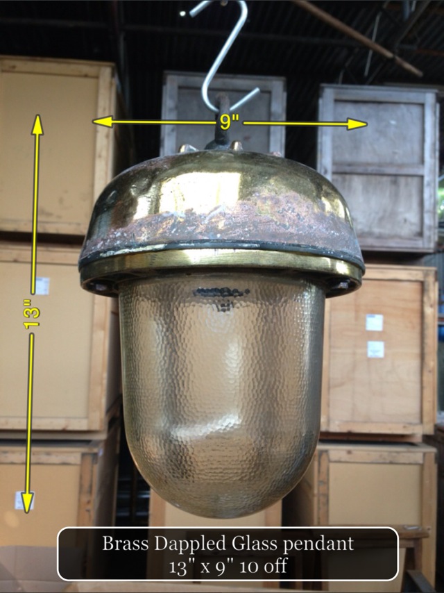 (41) Brass Dappled Glass Pendant 13″ x 9″  10 available - 